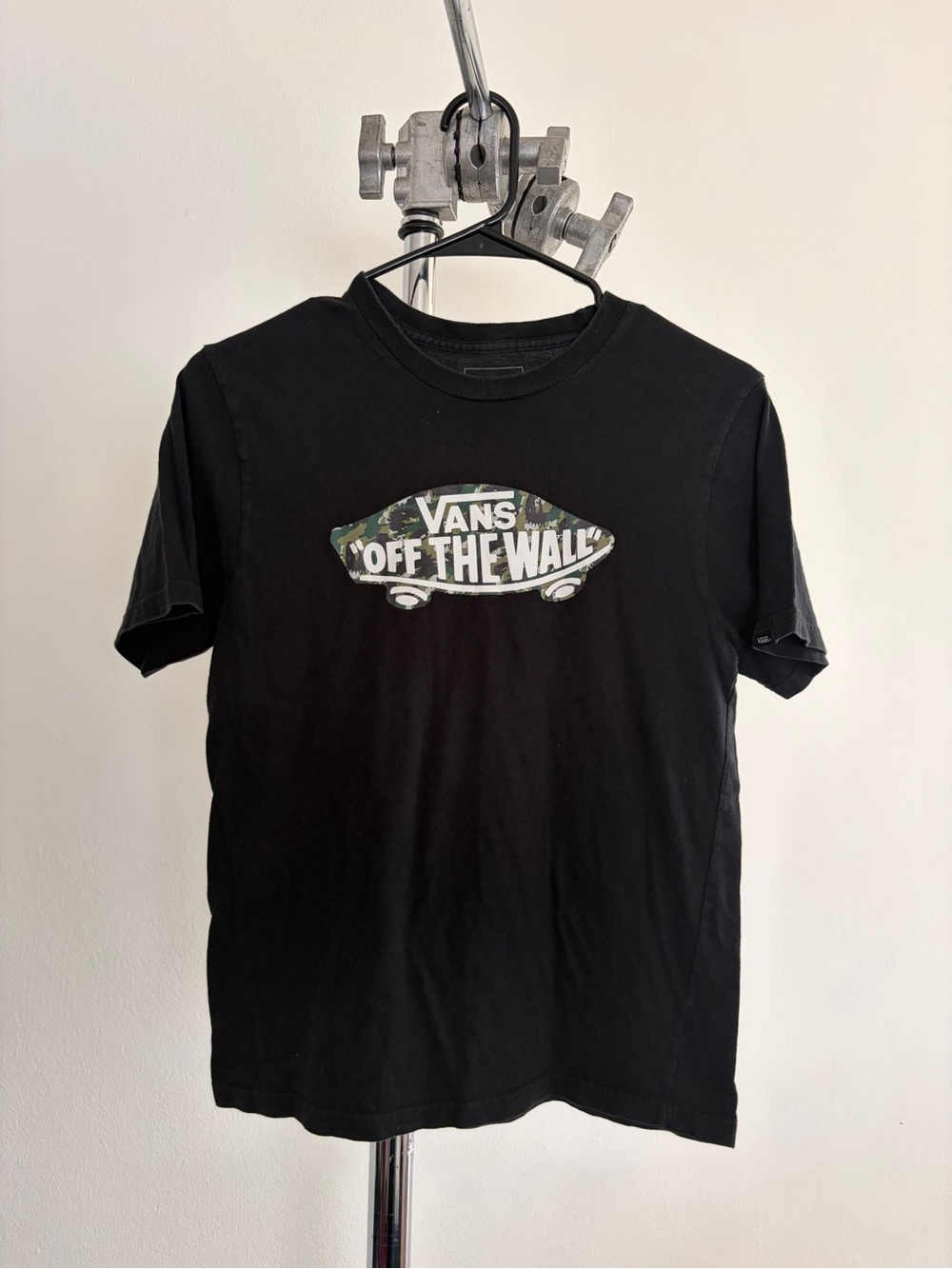Vans Black Short-Sleeve Tee with Camo 'Off The Wall' Logo
